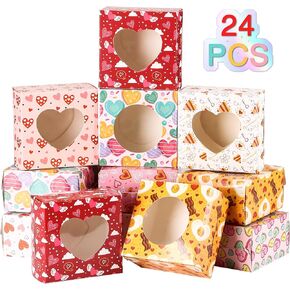 24 قطعة من صناديق حلوى المخبوزات لعيد الحب مع نافذة شفافة، صندوق بسكويت عيد الحب للعطلات والكب كيك والحلوى والشوكولاتة، هدية الكمأة، تبادل الفصول المدرسية وعيد الحب in Kuwait
