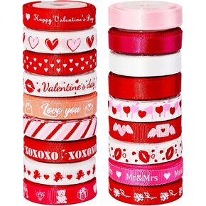 18 لفة من أشرطة عيد الحب لتغليف الهدايا، شريط ساتان متعدد الألوان بعرض 3/8 بوصة لمشاريع الهدايا الحرفية في عيد الحب وحفلات الزفاف in Kuwait