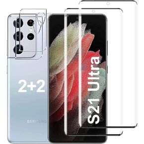 [2+2 Pack] for Samsung Galaxy S21 Ultra Screen Protector and Camera Lens Protector, 9H Tempered Glass, HD Clear, Anti Scratch, Ultrasonic Fingerprint Support, Bubble Free for Galaxy S21 Ultra in Saudi Arabia