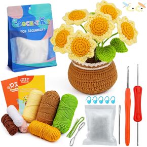 مجموعة XGiGiX Flower Crochet للمبتدئين، للبالغين والأطفال، تعلم مجموعة الكروشيه مع دروس فيديو خطوة بخطوة، لوازم الحياكة DIY مع خيوط الكروشيه وخطاف الكروشيه. (توليب)