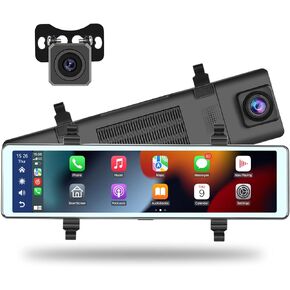 كاميرا سيارة Hikity الأمامية والخلفية لاسلكية Apple CarPlay Android Auto، كاميرا قياس 11.26 بوصة ذكية Carplay مع كاميرات بلوتوث مزدوجة وشاشة AUX سبليت وكاميرا رؤية خلفية 1080 بكسل in Kuwait