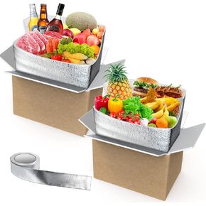 صندوق شحن معزول مزدوج من HeipiChaio Thermo Chill مع بطانة وشريط حقيبة معزولة بالرقائق المعدنية، صناديق تبريد كبيرة من كرتون التسليم البارد لشحن الأطعمة المجمدة، والبريد (مجموعتان - 10.2 بوصة × 6.5 بوصة × 6.5 بوصة) in Kuwait