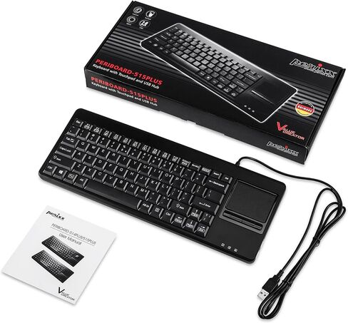 Perixx PERIBOARD-515H لوحة مفاتيح USB سلكية مع لوحة لمس، محورين، تخطيط باللغة الإنجليزية الأمريكية، أسود in Kuwait