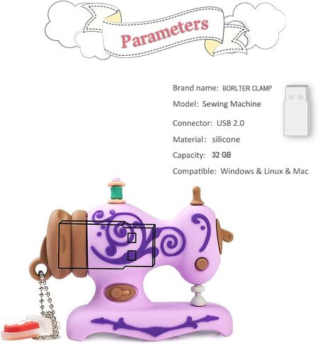 BorlterClamp 32GB USB Flash Drive Cute Cartoon Sewing Machine Model Memory Stick, Gift for Students and Children (Purple) in Saudi Arabia