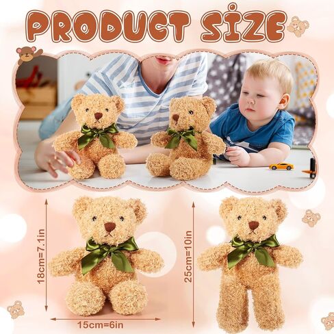 HyDren 6 Pcs Bear Stuffed Animal Plush Toys Soft Plush Dolls Bear Sleeping and Playing Toys for Baby Shower Decoration Boy(Long Plush,Light Brown) in Kuwait