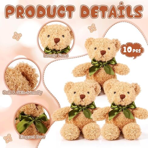 HyDren 6 Pcs Bear Stuffed Animal Plush Toys Soft Plush Dolls Bear Sleeping and Playing Toys for Baby Shower Decoration Boy(Long Plush,Light Brown) in Kuwait