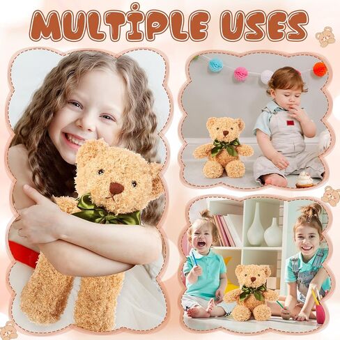 HyDren 6 Pcs Bear Stuffed Animal Plush Toys Soft Plush Dolls Bear Sleeping and Playing Toys for Baby Shower Decoration Boy(Long Plush,Light Brown) in Kuwait