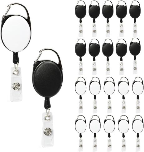 20 حزمة من حامل مفاتيح بطاقة الهوية القابل للسحب مع حلقة حامل شارة شديدة التحمل مع مشبك بكرة حلقة تسلق في الهواء الطلق وموسع سلسلة المفاتيح السوداء in Kuwait