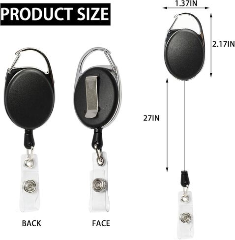 20 حزمة من حامل مفاتيح بطاقة الهوية القابل للسحب مع حلقة حامل شارة شديدة التحمل مع مشبك بكرة حلقة تسلق في الهواء الطلق وموسع سلسلة المفاتيح السوداء in Kuwait