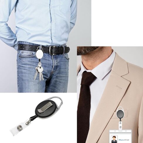 20 حزمة من حامل مفاتيح بطاقة الهوية القابل للسحب مع حلقة حامل شارة شديدة التحمل مع مشبك بكرة حلقة تسلق في الهواء الطلق وموسع سلسلة المفاتيح السوداء in Kuwait