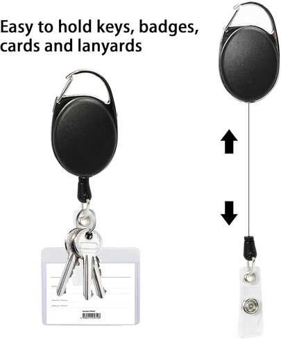 20 حزمة من حامل مفاتيح بطاقة الهوية القابل للسحب مع حلقة حامل شارة شديدة التحمل مع مشبك بكرة حلقة تسلق في الهواء الطلق وموسع سلسلة المفاتيح السوداء in Kuwait