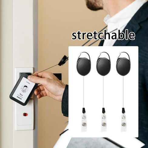 20 حزمة من حامل مفاتيح بطاقة الهوية القابل للسحب مع حلقة حامل شارة شديدة التحمل مع مشبك بكرة حلقة تسلق في الهواء الطلق وموسع سلسلة المفاتيح السوداء in Kuwait