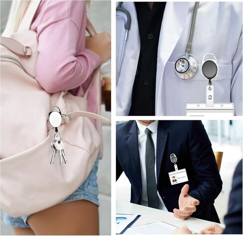 20 حزمة من حامل مفاتيح بطاقة الهوية القابل للسحب مع حلقة حامل شارة شديدة التحمل مع مشبك بكرة حلقة تسلق في الهواء الطلق وموسع سلسلة المفاتيح السوداء in Kuwait