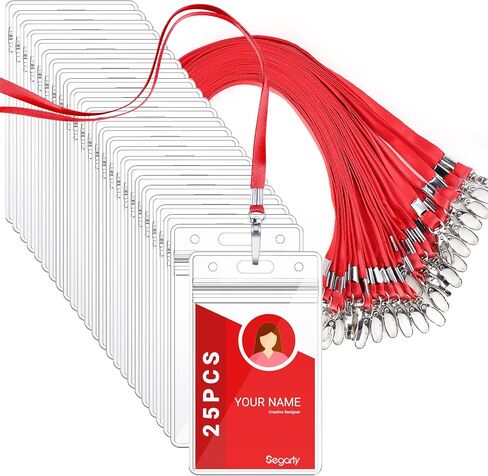 Segarty Lanyards مع حامل هوية، 25 حزمة شارة عمودية من البلاستيك الشفاف تحمل اسم بطاقة مفتاح الرقبة السائبة، مقاطع حزام أحمر مقاوم للماء Ziplock Nametag حامي للنساء، والأعمال التجارية، والطلاب، والمدرسة، والمكتب in Kuwait