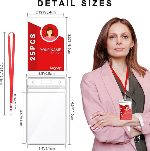 Segarty Lanyards مع حامل هوية، 25 حزمة شارة عمودية من البلاستيك الشفاف تحمل اسم بطاقة مفتاح الرقبة السائبة، مقاطع حزام أحمر مقاوم للماء Ziplock Nametag حامي للنساء، والأعمال التجارية، والطلاب، والمدرسة، والمكتب in Kuwait
