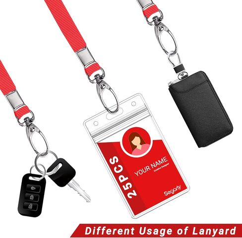Segarty Lanyards مع حامل هوية، 25 حزمة شارة عمودية من البلاستيك الشفاف تحمل اسم بطاقة مفتاح الرقبة السائبة، مقاطع حزام أحمر مقاوم للماء Ziplock Nametag حامي للنساء، والأعمال التجارية، والطلاب، والمدرسة، والمكتب in Kuwait