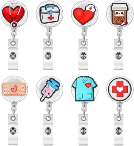 يوسبيدي بكرة شارة التمريض من 8 قطع، حامل شارة قابل للسحب بنمط ابداعي لطيف، بكرة شارة الهوية من اللباد مع مشبك للطبيب والممرضة والمعلم والطلاب (بني) in Kuwait