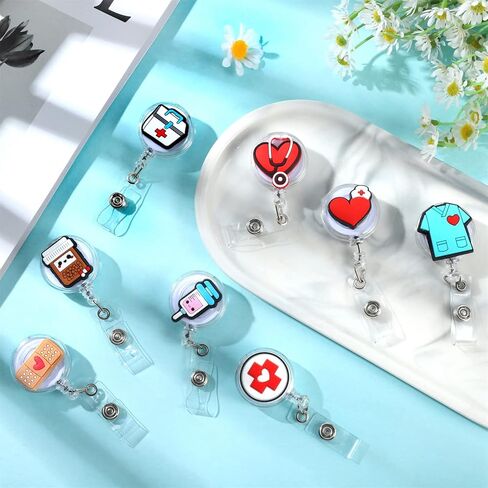 يوسبيدي بكرة شارة التمريض من 8 قطع، حامل شارة قابل للسحب بنمط ابداعي لطيف، بكرة شارة الهوية من اللباد مع مشبك للطبيب والممرضة والمعلم والطلاب (بني) in Kuwait