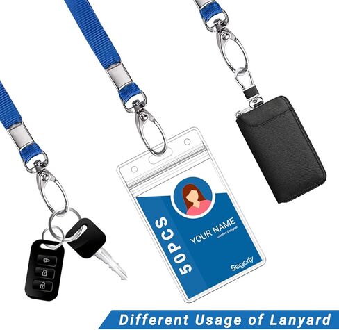 Segarty Lanyards with ID Holder, 10 Pack Vertical Clear Plastic Badge Name Tags Key Card Holders, Black Strap Clips Waterproof Ziplock Nametag Protector for Women, Business, Student, School, Office in Kuwait