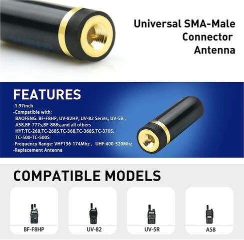 SRH805S Universal Walkie Talkie Short Replacement Antenna VHF/UHF 144/430/1200MHz SMA-Male Antenna for BTECH PUXING Kenwood HYT Radios(2 Pack) in Saudi Arabia