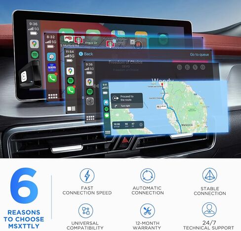 MSXTTLY Wireless CarPlay Adapter for Apple iPhone iOS 12+ Small Car Play Dongle for OEM Wired CarPlay Car Model 2017+ USB C to A, USB A Cable, 90 Degree USB Adapter, 3 Adapters in Kuwait