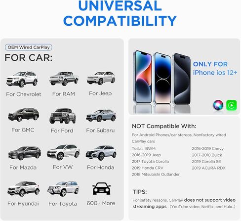 MSXTTLY Wireless CarPlay Adapter for Apple iPhone iOS 12+ Small Car Play Dongle for OEM Wired CarPlay Car Model 2017+ USB C to A, USB A Cable, 90 Degree USB Adapter, 3 Adapters in Kuwait