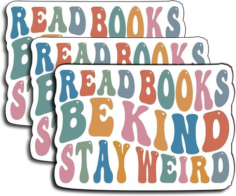 (3Pcs) Read Books Be Kind Stay Weird Stickers - Decorate Books, Laptops, Water Bottles, Kindles Stickers - 3" Waterproof Vinyl Kiss-Cut Stickers with Book Vintage Retro Groovy Design, Size 3x2.32 in Kuwait