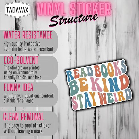 (3Pcs) Read Books Be Kind Stay Weird Stickers - Decorate Books, Laptops, Water Bottles, Kindles Stickers - 3" Waterproof Vinyl Kiss-Cut Stickers with Book Vintage Retro Groovy Design, Size 3x2.32 in Kuwait