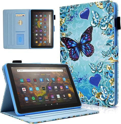 حافظة KEROM لجهاز Fire HD 10 & 10 Plus Tablet (الجيل الحادي عشر، إصدار 2021)، حافظة قابلة للطي من جلد البولي يوريثان للكمبيوتر اللوحي Fire HD 10.1 بوصة 2021، مع خاصية النوم التلقائي، الطائر الطنان in Saudi Arabia
