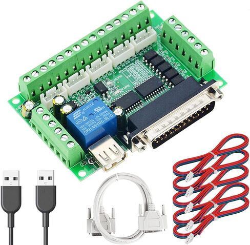 DAOKI DC 12-24V CNC Breakout Board 5 محور Mach3 واجهة لوحة مقرنة بصرية، مع كابل منفذ متوازي كابل USB XH2.54 4P كابل لسائق محرك متدرج MACH3 in Kuwait