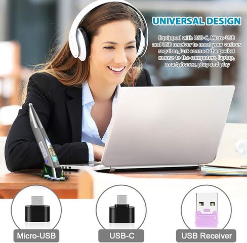 Jhua Wireless Optical Pocket Pen Mouse, 2.4GHz USB Wireless Mouse Pen with Stylus Function Adjustable 800/1200/1600 DPI Handwriting Rechargeable Pen Mouse Wireless for Laptop Android Tablet PC (Grey) in Kuwait