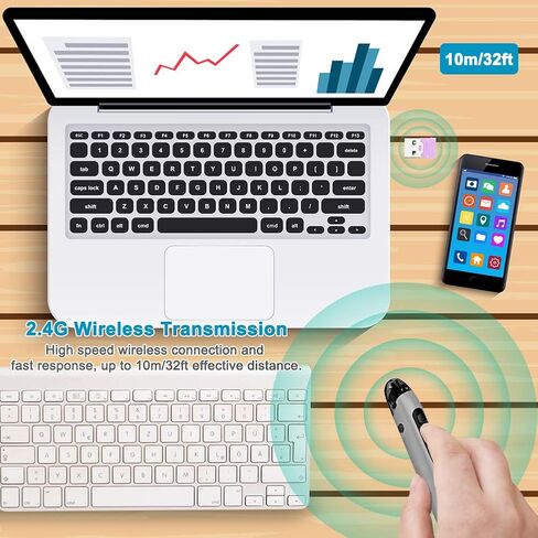 Jhua Wireless Optical Pocket Pen Mouse, 2.4GHz USB Wireless Mouse Pen with Stylus Function Adjustable 800/1200/1600 DPI Handwriting Rechargeable Pen Mouse Wireless for Laptop Android Tablet PC (Grey) in Kuwait