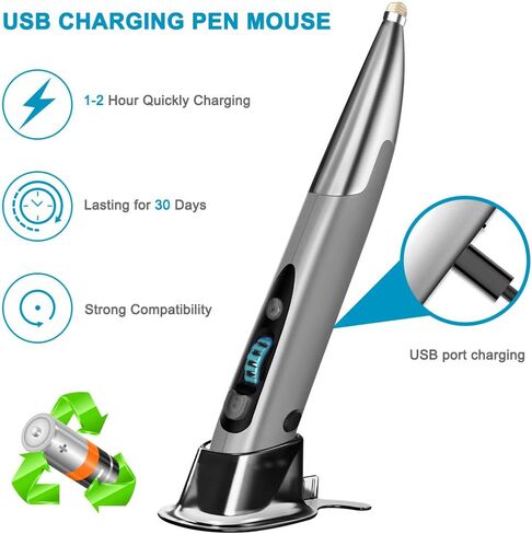 Jhua Wireless Optical Pocket Pen Mouse, 2.4GHz USB Wireless Mouse Pen with Stylus Function Adjustable 800/1200/1600 DPI Handwriting Rechargeable Pen Mouse Wireless for Laptop Android Tablet PC (Grey) in Kuwait