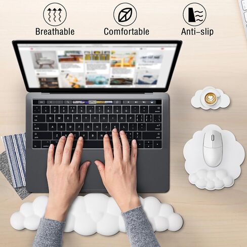 مسند المعصم السحابي للوحة المفاتيح من جلد البولي يوريثان، وسادة معصم من إسفنج الذاكرة عالي الكثافة، وسادة معصم سحابية للمكتب مع قاعدة غير قابلة للانزلاق لكتابة لوحة الماوس وتخفيف الألم ومجموعة دعم المعصم in Kuwait