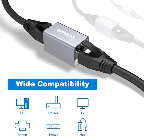 vcelink cat7 إيثرنت مقرنة أنثى إلى أنثى، محمية rj45 مقرنة poe كابل موسع لكابل شبكة cat7 / cat6a / cat6 / cat5e، rj45 مقرنة مضمنة فضي رمادي 2-حزمة in Saudi Arabia