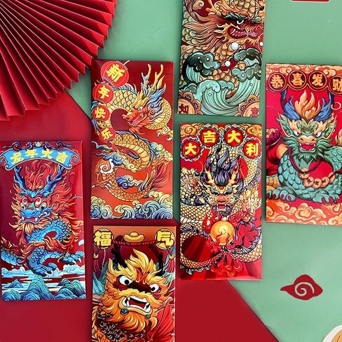 36 قطعة من مظاريف السنة الصينية الجديدة الحمراء 2024 زودياك التنين القمري الأحمر لمهرجان الربيع هونغ باو مظاريف المال الأحمر جيب in Kuwait