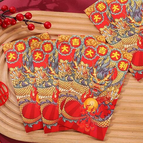 36 قطعة من مظاريف السنة الصينية الجديدة الحمراء 2024 زودياك التنين القمري الأحمر لمهرجان الربيع هونغ باو مظاريف المال الأحمر جيب in Kuwait
