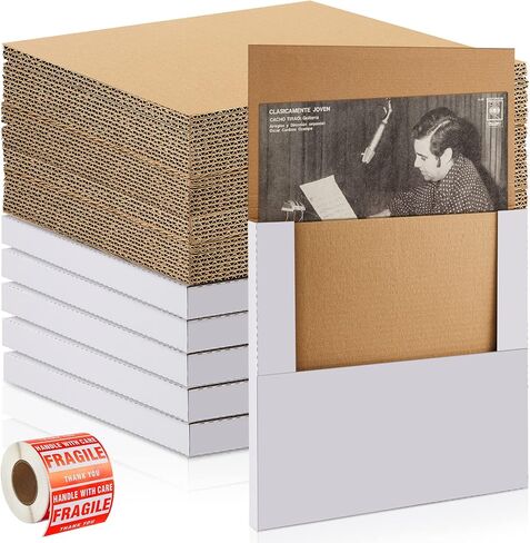 71 Pcs Vinyl Record Mailers LP Shipping Boxes Set Include 20 Pcs 12.5" x 12.5" x 1" Cardboard Shipping Boxes 50 Kraft Brown LP Record Pads 1 Roll Fragile Stickers for Small Business Shipping Records in Saudi Arabia