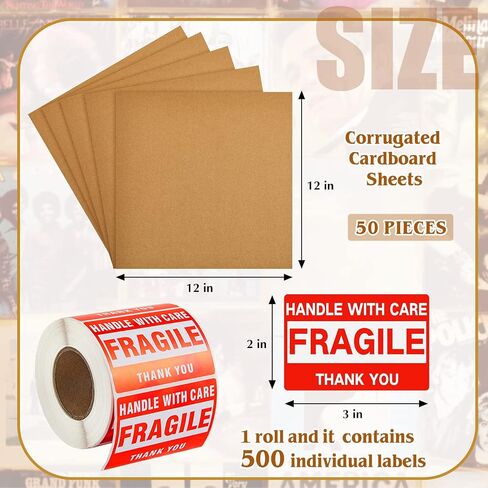 71 Pcs Vinyl Record Mailers LP Shipping Boxes Set Include 20 Pcs 12.5" x 12.5" x 1" Cardboard Shipping Boxes 50 Kraft Brown LP Record Pads 1 Roll Fragile Stickers for Small Business Shipping Records in Saudi Arabia