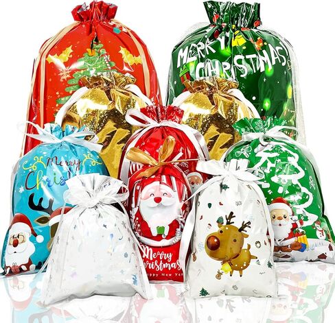 20pc Christmas Gift Bags with Colorful Drawstring Holiday Gift Bags Xmas Gift Treat Bags for Party Favors Present Wrapping in Kuwait