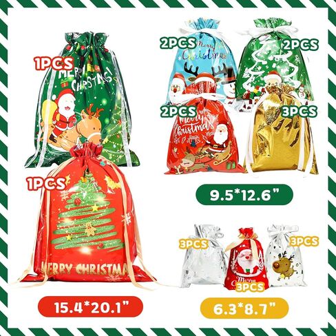 20pc Christmas Gift Bags with Colorful Drawstring Holiday Gift Bags Xmas Gift Treat Bags for Party Favors Present Wrapping in Kuwait