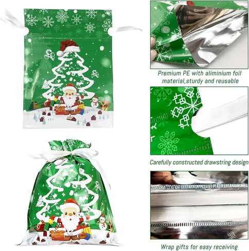 20pc Christmas Gift Bags with Colorful Drawstring Holiday Gift Bags Xmas Gift Treat Bags for Party Favors Present Wrapping in Kuwait