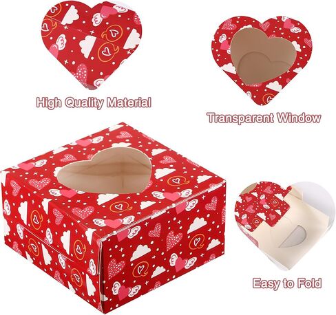 24 قطعة من صناديق حلوى المخبوزات لعيد الحب مع نافذة شفافة، صندوق بسكويت عيد الحب للعطلات والكب كيك والحلوى والشوكولاتة، هدية الكمأة، تبادل الفصول المدرسية وعيد الحب in Kuwait