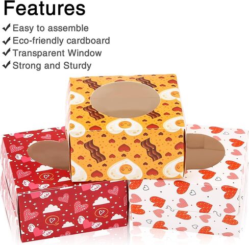 24 قطعة من صناديق حلوى المخبوزات لعيد الحب مع نافذة شفافة، صندوق بسكويت عيد الحب للعطلات والكب كيك والحلوى والشوكولاتة، هدية الكمأة، تبادل الفصول المدرسية وعيد الحب in Kuwait