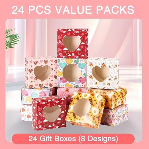 24 قطعة من صناديق حلوى المخبوزات لعيد الحب مع نافذة شفافة، صندوق بسكويت عيد الحب للعطلات والكب كيك والحلوى والشوكولاتة، هدية الكمأة، تبادل الفصول المدرسية وعيد الحب in Kuwait