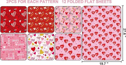 ورق تغليف عيد الحب من Sikiweiter - ورق تغليف وردي وأحمر للرجال والنساء، 12 ورقة ورق تغليف الحب لعيد الأم في عيد الحب، 19.7 × 27.6 بوصة لكل ورقة in Kuwait