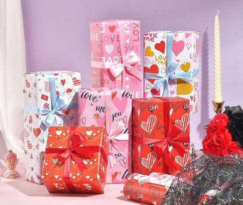 ورق تغليف عيد الحب من Sikiweiter - ورق تغليف وردي وأحمر للرجال والنساء، 12 ورقة ورق تغليف الحب لعيد الأم في عيد الحب، 19.7 × 27.6 بوصة لكل ورقة in Kuwait