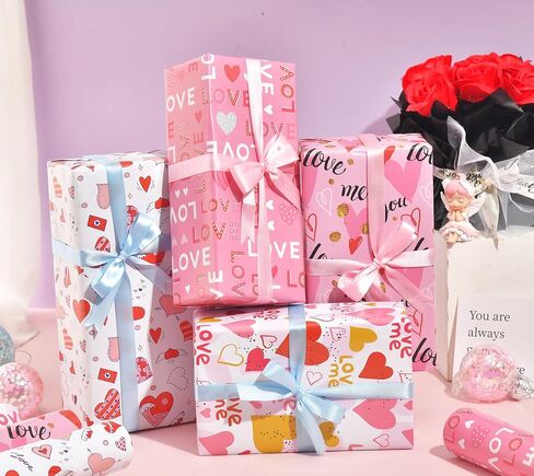 ورق تغليف عيد الحب من Sikiweiter - ورق تغليف وردي وأحمر للرجال والنساء، 12 ورقة ورق تغليف الحب لعيد الأم في عيد الحب، 19.7 × 27.6 بوصة لكل ورقة in Kuwait