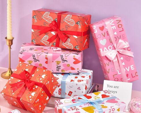 ورق تغليف عيد الحب من Sikiweiter - ورق تغليف وردي وأحمر للرجال والنساء، 12 ورقة ورق تغليف الحب لعيد الأم في عيد الحب، 19.7 × 27.6 بوصة لكل ورقة in Kuwait