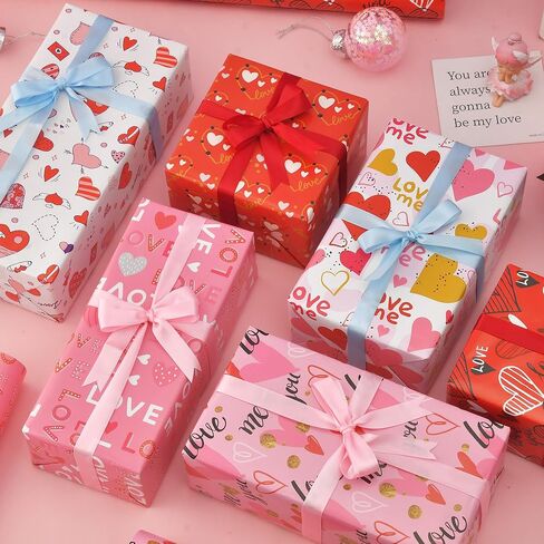 ورق تغليف عيد الحب من Sikiweiter - ورق تغليف وردي وأحمر للرجال والنساء، 12 ورقة ورق تغليف الحب لعيد الأم في عيد الحب، 19.7 × 27.6 بوصة لكل ورقة in Kuwait